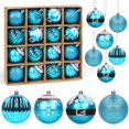 thumbnail image 1 of Adornos navideños azules, Adornos navideños pintados de 6 cm, Adornos navideños gigantes, Textura escarchada con purpurina pintada, 16 piezas de decoración colgante de plástico, Fondos de festivales Xemadio HY-0006, 1 of 5