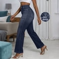 thumbnail image 5 of Tnhcen Women's Plus Size Mock Button High Waist Wide Leg Jeans High Elasticity Flare Pants, Loose Fit Tummy Control Stretchy Denim Look Pants S - 2XL, 5 of 9
