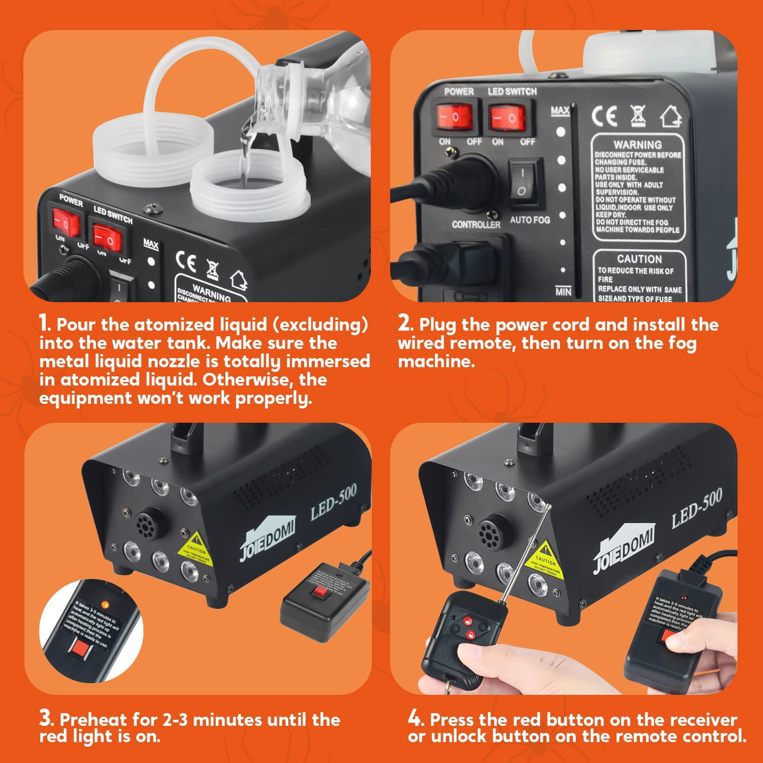Joyfy Halloween Fog Machine,500W Outdoor Smoke Machine with 13 Colorful LED Lights & Wireless Remote Control for Wedding,Halloween,Party (Not Included Atomized Liquid)