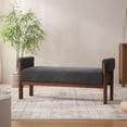 thumbnail image 4 of Usaint Soft Upholstered Chenille Ottoman Bench with Padded Armrests, Solid Wood Legs for Entryway, Bedroom End of Bed, Living Room, Dark Gray, 4 of 7