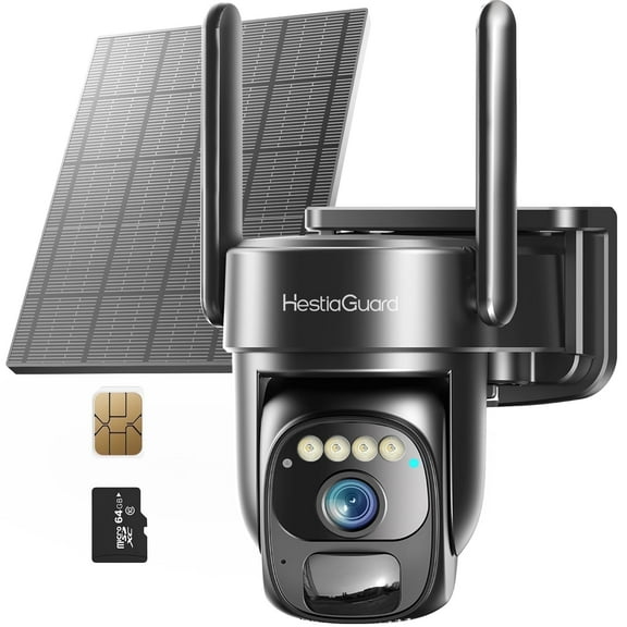 HestiaGuard 4G LTE Cellular Security Camera Solar Powered with Built-in SIM Card, Remote Access, Motion Alerts, Auto Human Tracking, 2K HD Color Night Vision, Non-WiFi Design