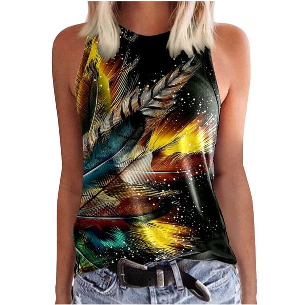 Blusa sin mangas con cuello redondo y estampado de moda para mujer Pompotops lopia993965