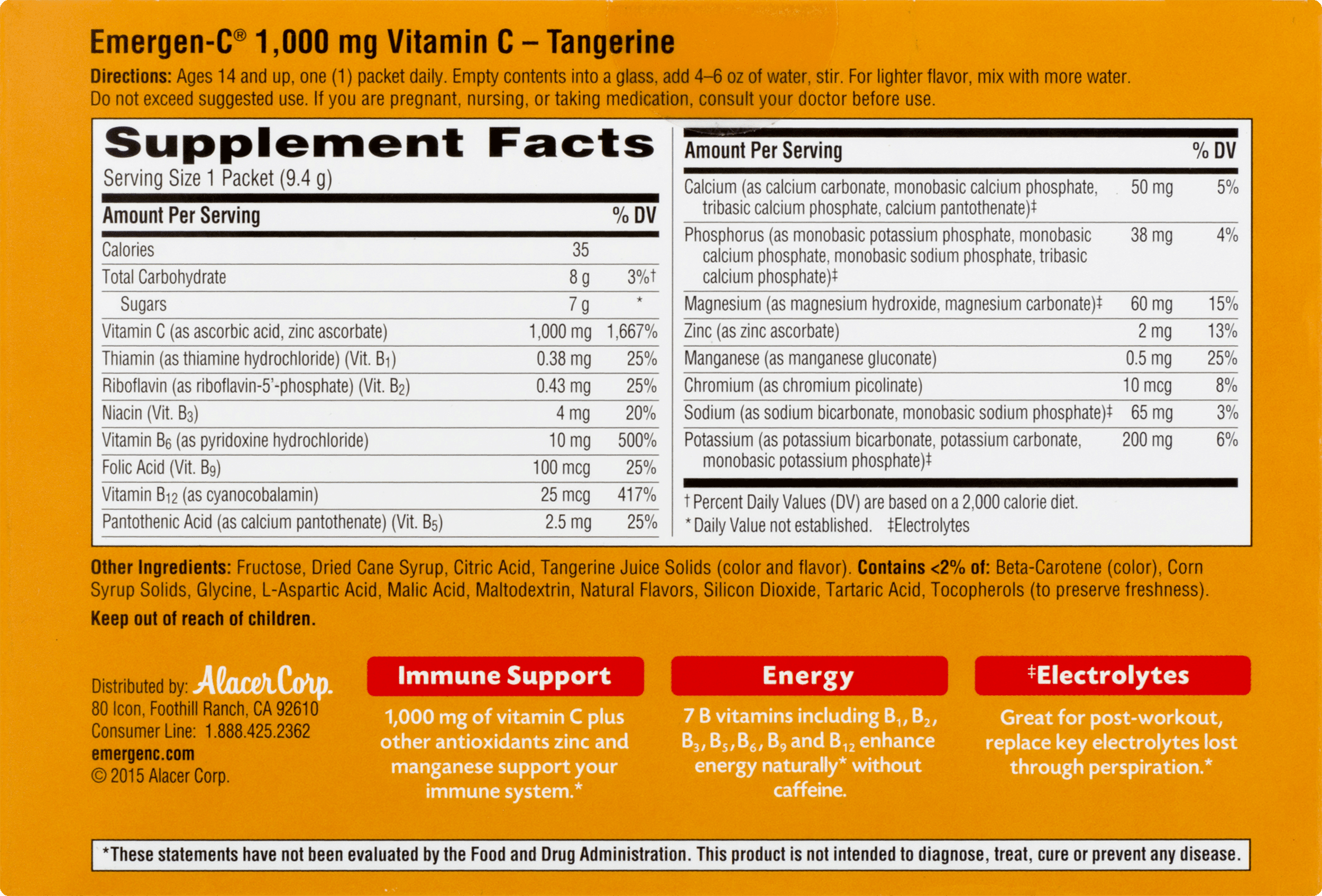 Emergen-C + 2 Bonus Emergen-Z (30 Count, Tangerine Flavor) Dietary Supplement Fizzy Drink Mix with 1000 mg Vitamin C, 0.33 Ounce Packets, 2 Emergen-Zzzz Samples Included, Caffeine Free