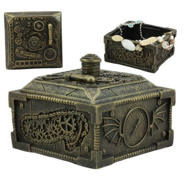 Ebros Machine à Temps Steampunk Design Mécanique Boîte à Bijoux avec Couvercle Décor Figurine de Rangement Vintage Science-Fiction