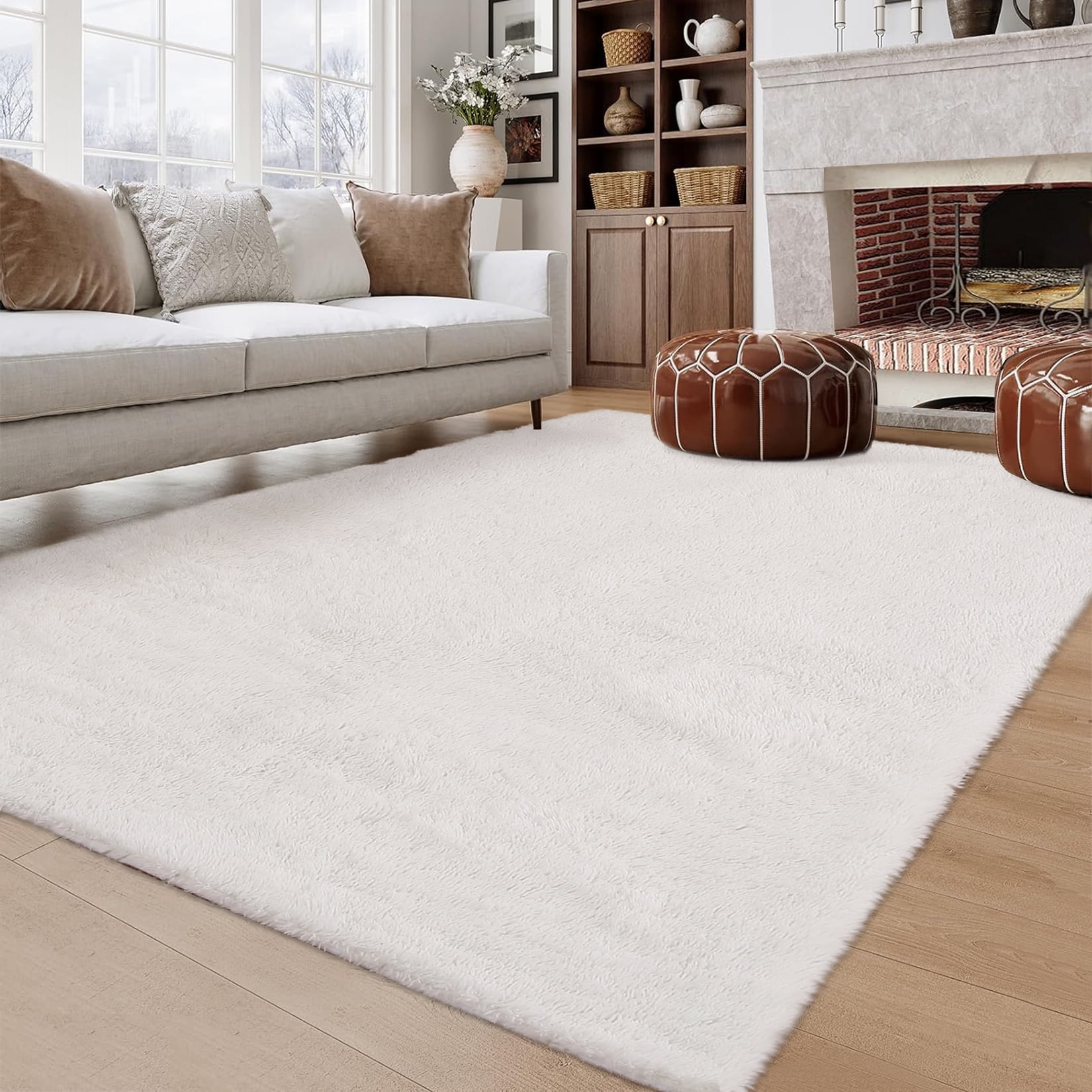 Hasoo 9' x 12' Large Area Rug High-Pile Plush Shag Rug Perfect for Living Rooms, Bedrooms, Dining Rooms, White