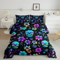 thumbnail image 2 of Manfei Gothic Skull Comforter Sets Queen Size,Gradient Ombre Bedding Queen Comforter Set,Exotic Flower Comforters & Duvets,Microfiber Halloween Bedroom Decoration,Reversible,3 Pieces, 2 of 8