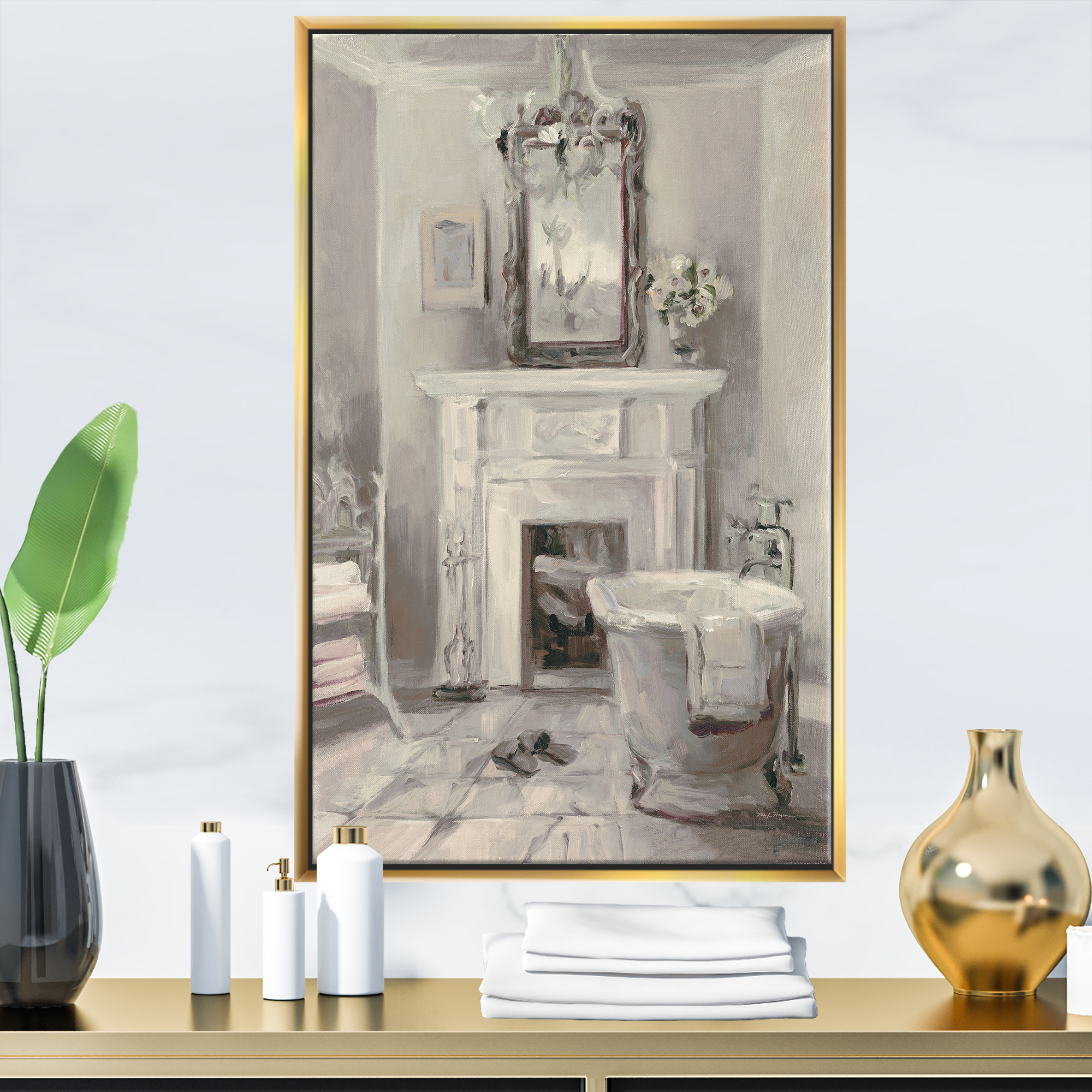 Designart ' French Bathroom Vintage I ' Traditional Bathroom Framed Canvas
