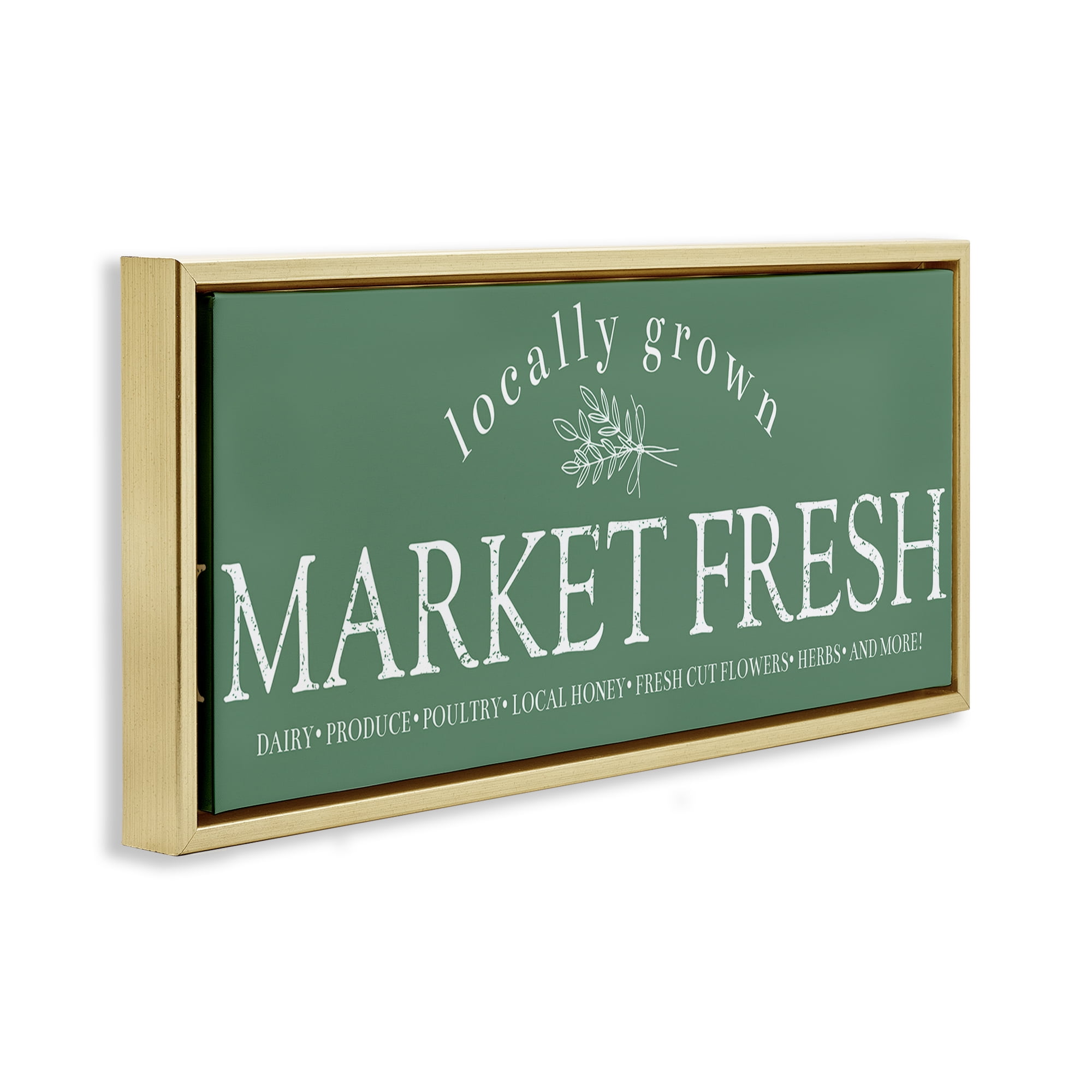 Stupell Industries Locally Grown Market Text & Numbers Painting Gold Floater Framed Canvas Art Print Wall Art, 25 x 11