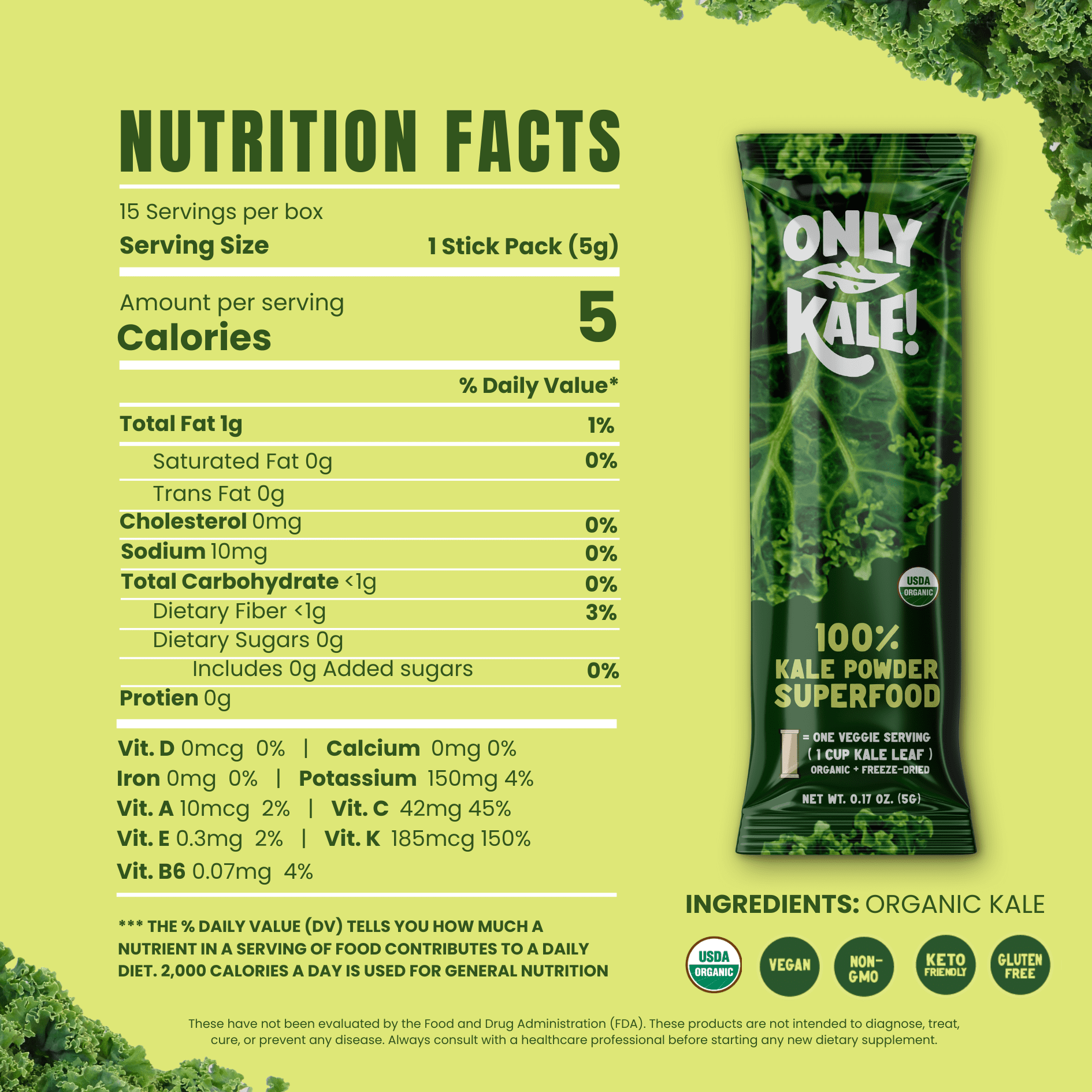 Onlykale- Organic Kale Powder Supplement for Antioxidant Support