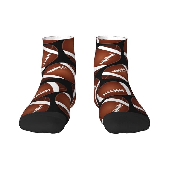Rateoe Brown Football On Black Pattern Quarter Crew Socks,Toe Seamed Ankle Socks,Cotton Cushioned Breathable Athletic Crew Sports Socks
