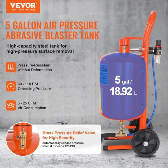 5 Gallon High Pressure Sand Blaster Kit, Portable Abrasive Blaster with 4 Nozzles & Oil-Water Filter for Stain, Paint, Rust Removal