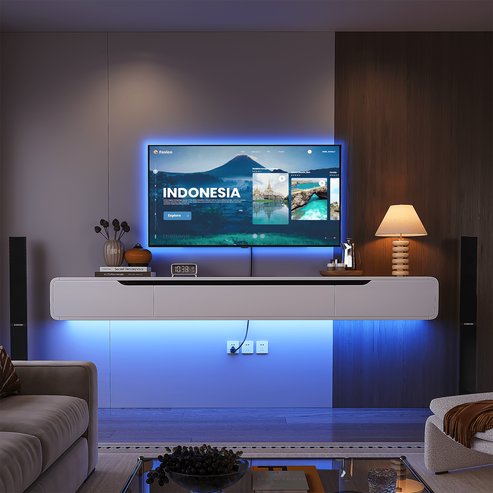 FloatiCasa 47-Inch Floating TV Stand High Gloss Wall Mounted Fully Assembled Entertainment Center for TVs up to 50"