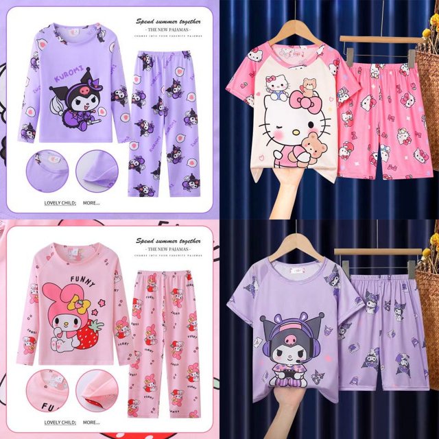 Pijama para niños Sanrio Cinnamoroll 2024, traje de verano y primavera, manga corta, ropa de dormir de Hellokitty, traje de niña Kuromi Melody, regalos para el hogar