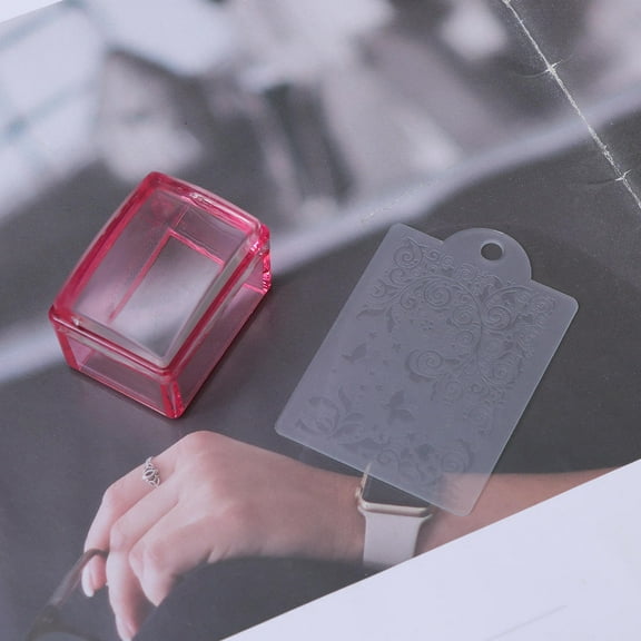 QIFULL Silicone Nail Stamper Red Clear Manicure Tool with Thin Scraper for Precise Nail Art Stamping