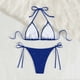 thumbnail image 5 of Trajes de baño Amzcrzy Tankini para mujer, trajes de baño, trajes de baño, bikini, conjunto estampado para mujer, traje de baño de dos piezas con sujetador relleno, ropa de playa azul, L, 5 of 6