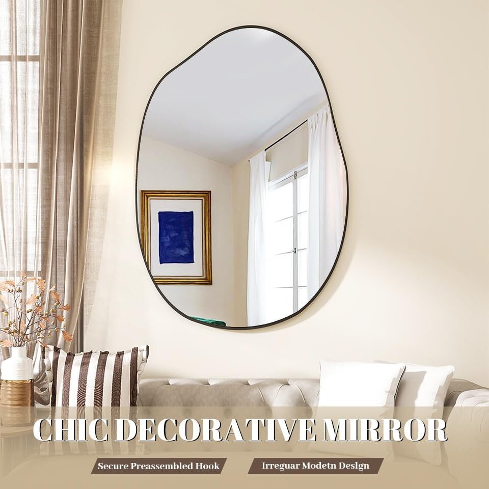 AnyRose Asymmetrical Mirror, 26 x 32 Inches Irregular Wall Mirror, Wood Frame Unique Shape Wall Mounte, Decorative