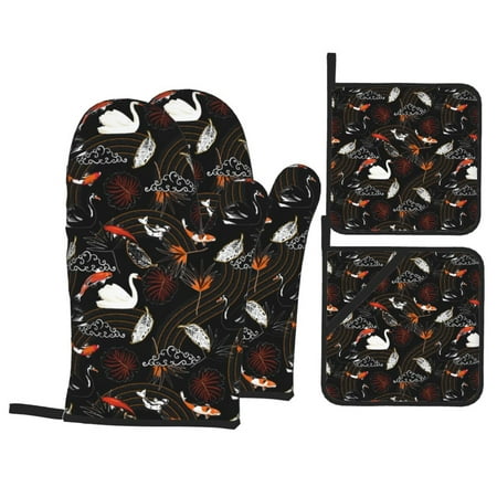 

Oven Mitts and Pot Holders Sets 4 pcs Animal Koi Fish Non-Slip Oven Gloves Potholders Soft Quilted Lining Heat Resistant Gloves Hot Pads for Kitchen Cooking Baking