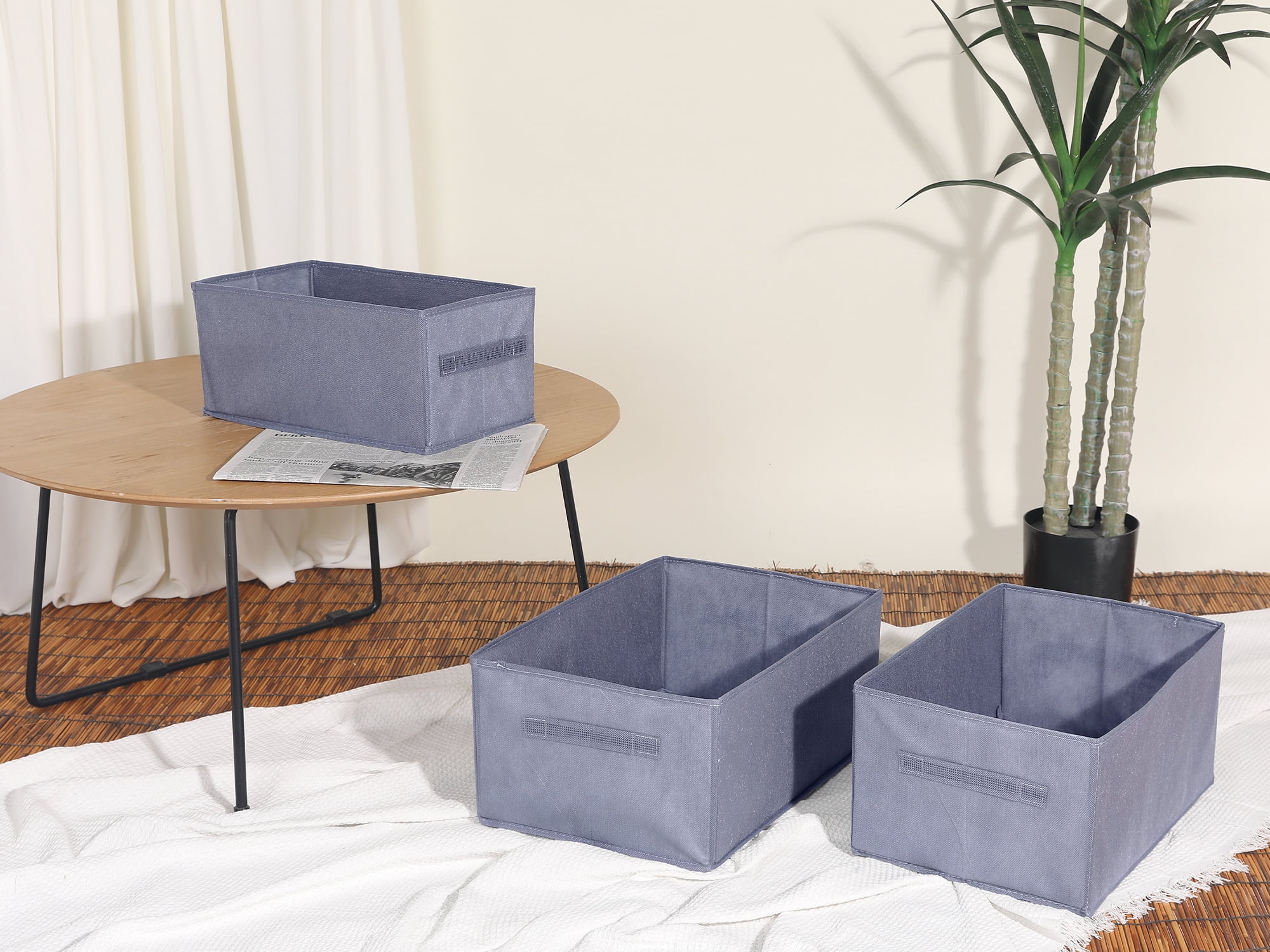 Unique Bargains Storage Cube Fabric Bin with Handles 1 Pc Basket Grey 16x11x8"