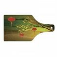 thumbnail image 1 of Lantern Cutting Board, Traditional Chinese Lanterns Hanging from Pale Fall Trees Lake Faded Nature Photo, Tempered Glass Cutting and Serving Board, Wine Bottle Shape, Multicolor, by Ambesonne, 1 of 1