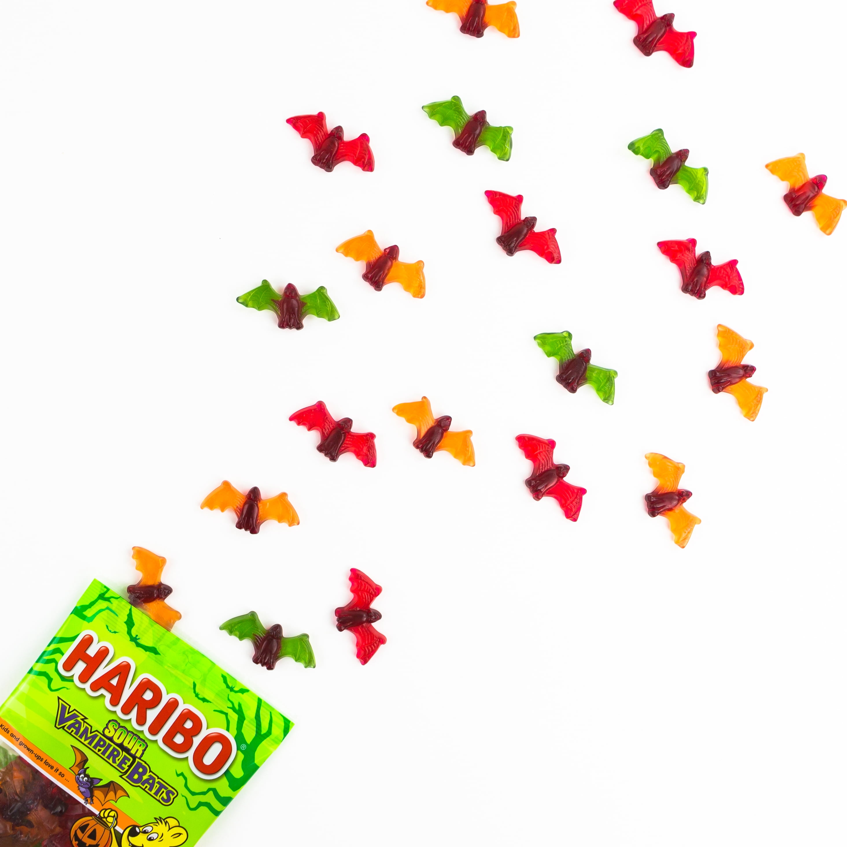 (4 pack) HARIBO Sour Bats Halloween Edition Gummies Bat Shaped Sour Gummy Candy, 4oz, Share Size Peg Bag