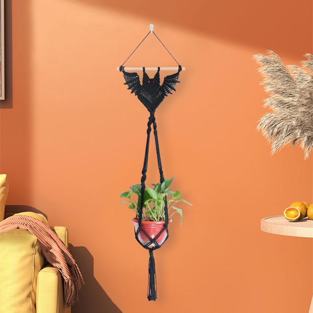 Tapiz de macramé para colgar en la pared tejido hecho a mano apariencia de murciélago bohemio rústico trenzado moderno con borla decoración de arte de Negro 30x100cm Macarena Macramé Tela decorativa