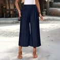 thumbnail image 4 of GUACER Women's Wide Leg Pants Elastic Waist with Pockets Casual Summer Cropped Cotton Capri Pants, 4 of 9
