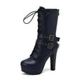 thumbnail image 4 of Mostsola Gothic Boots for Women Platform Heels Fashion Lace up Buckle Strap Mid Calf Boots, 4 of 9