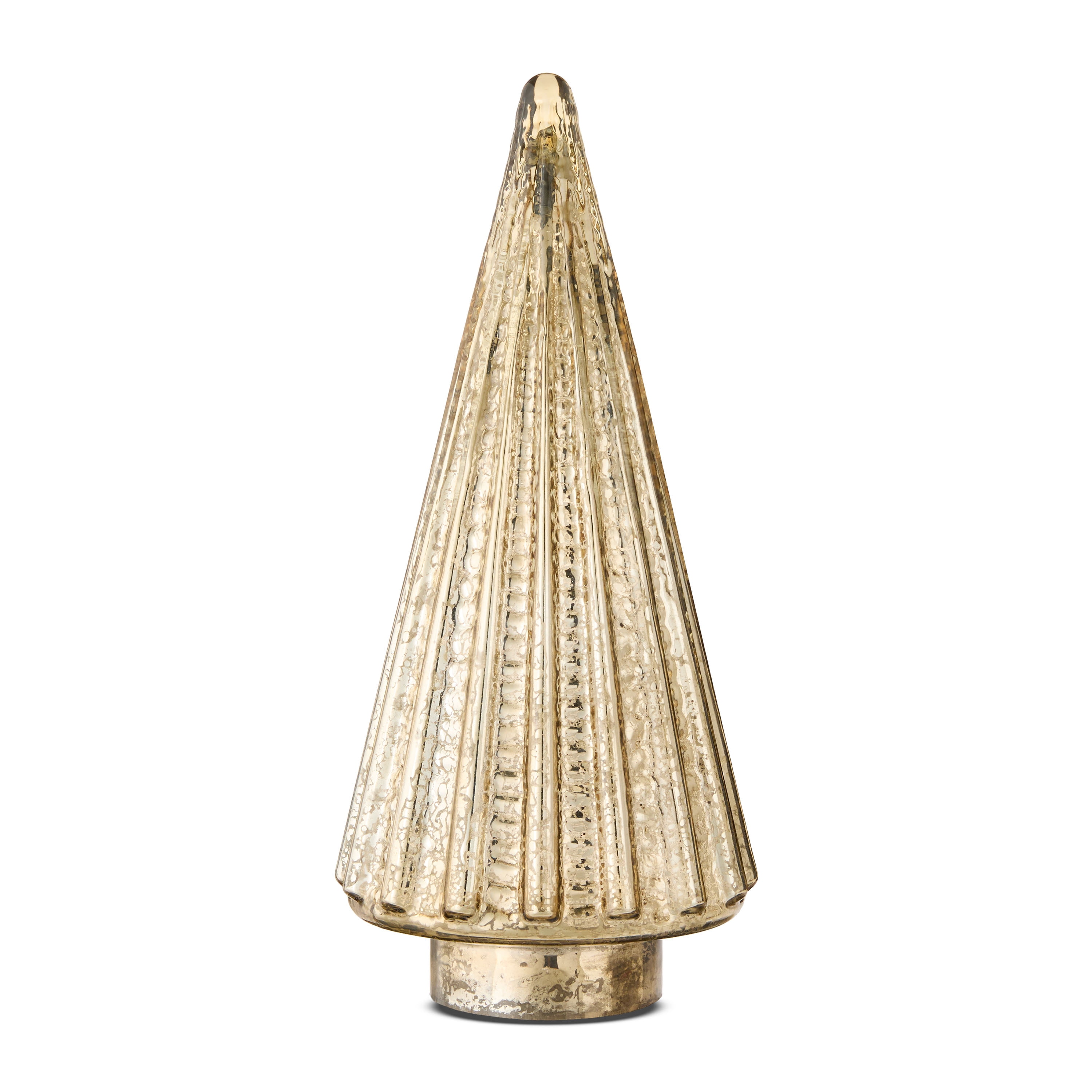Glass Ribbed Christmas Tree Tabletop Decoration, Gold, 13", by My Texas House