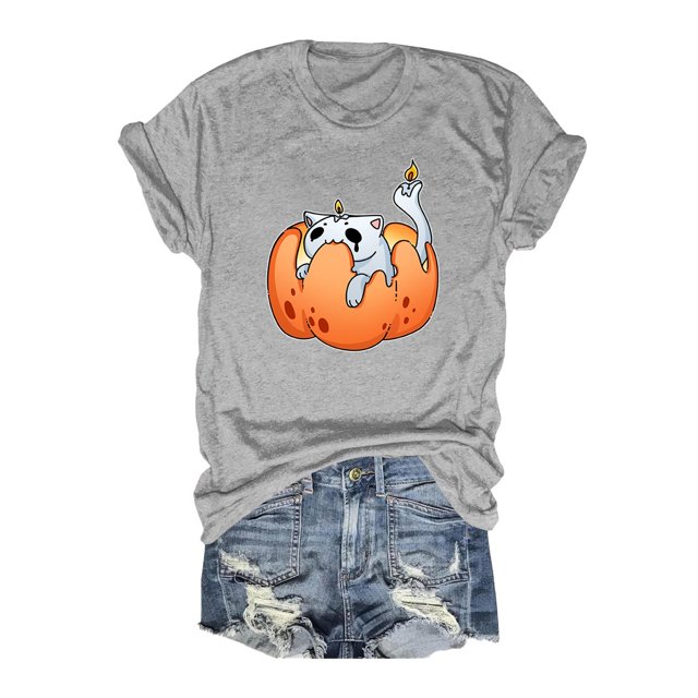 T-shirt Graphique d'Halloween pour Femmes Manches Courtes Col Rond pour Printemps Été Activités Extérieures et Usage Quotidien