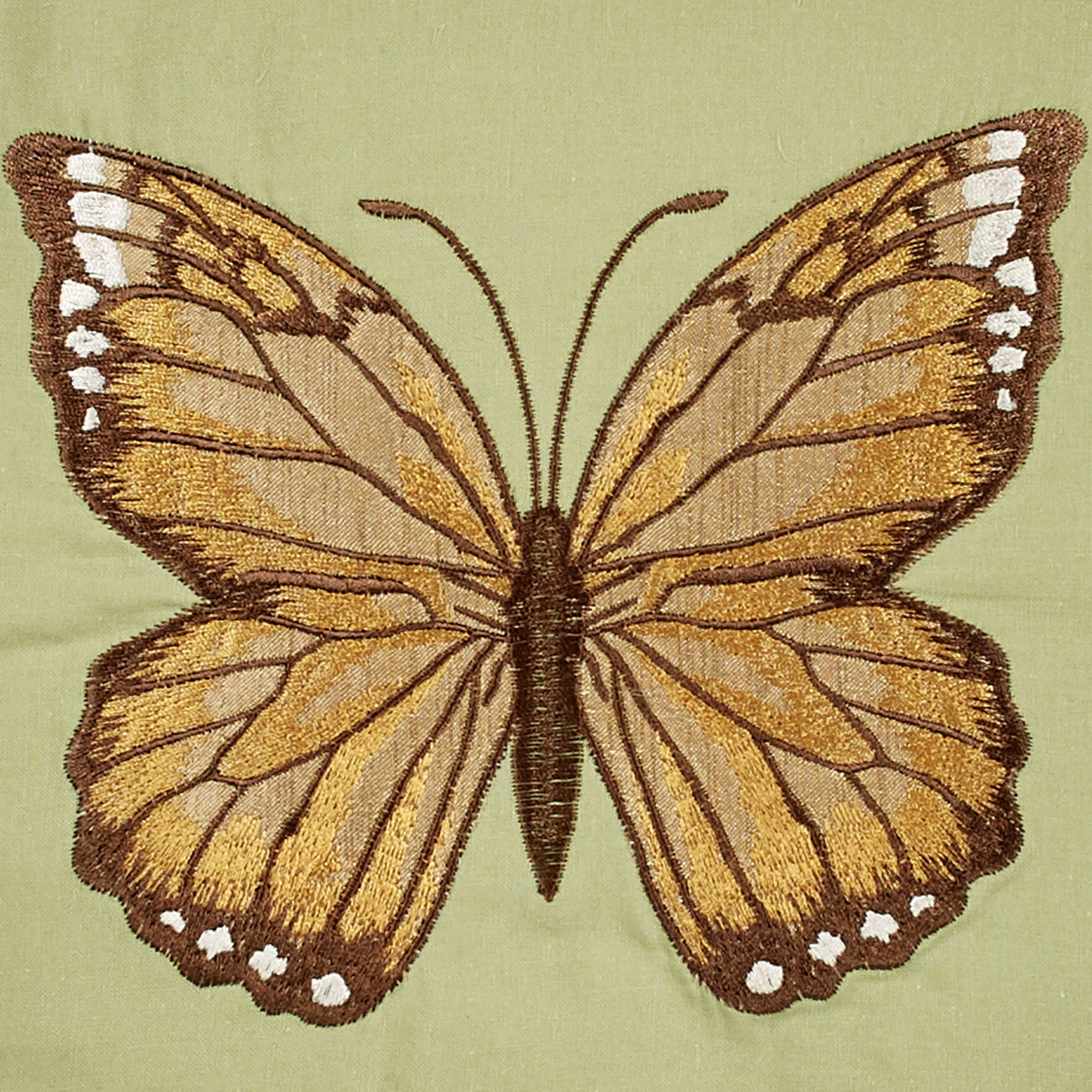 Butterfly Eden Embroidered Butterfly on Moss Green Pillow 16 Inches Square