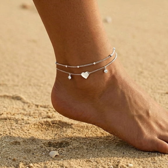 Anklet Bracelets for Women Waterproof, Sliver Plated Heart Evileye Butterfly Charm Non Tarnish, Dainty Summer Beach Anklets for Women, Beach Vacation Bikini Outfits for Her Mom
