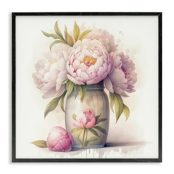 Stupell Industries Soft Pink Peonies Plants & Flowers Painting Black Framed Art Print Wall Art, 12 x 12