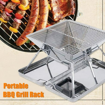 Meigar Portable Stainless Steel BBQ Grill Folding Outdoor Camping Travel Charcoal