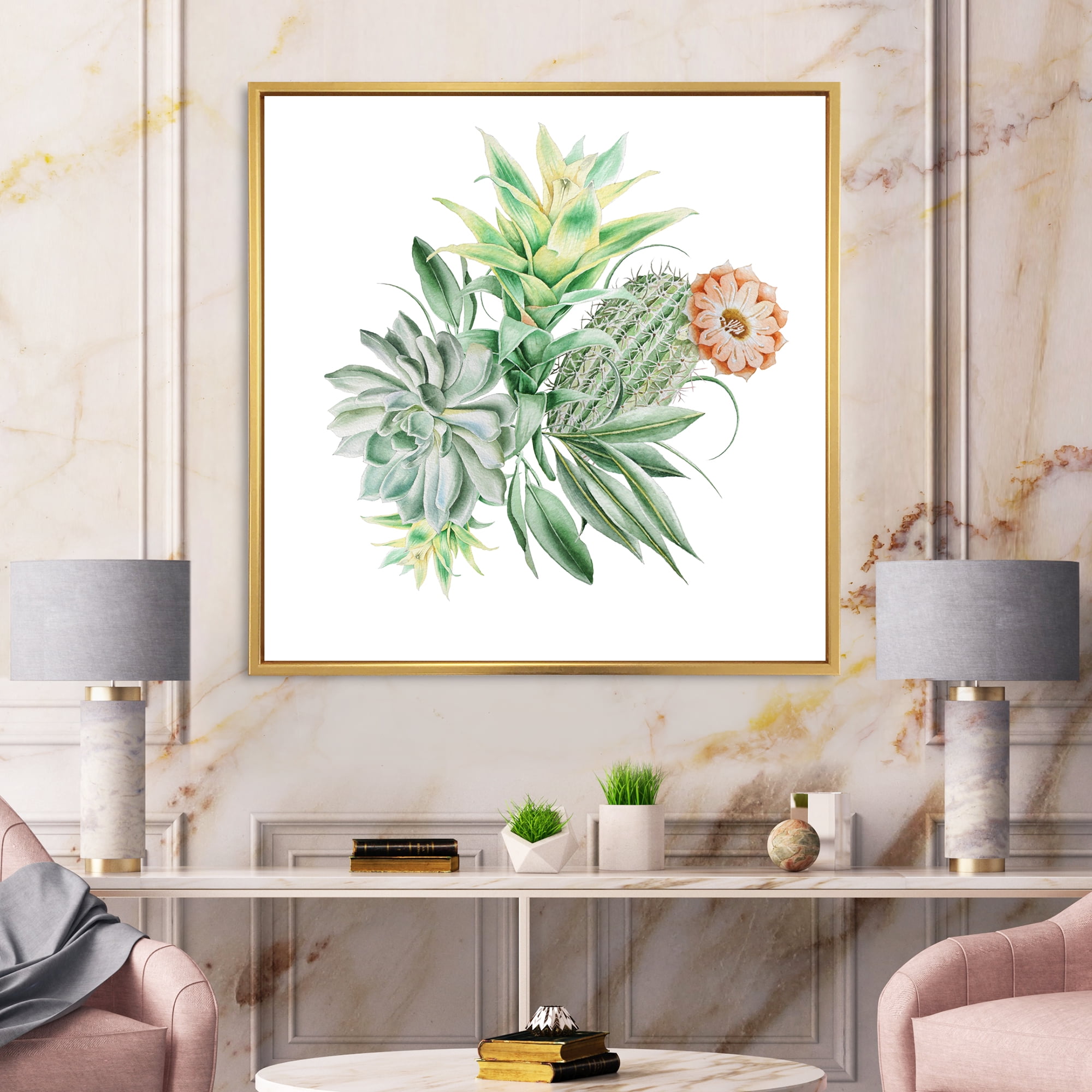Designart 'Bouquet With Succulents and Cactus' Traditional Framed Canvas Wall Art Print