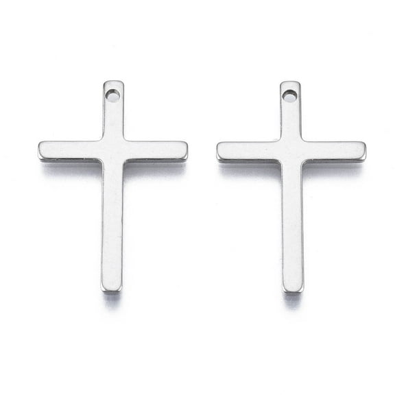 50pcs Tarnish Resistant 201 Stainless Steel Pendants Stamping Blank Tag Cross Stainless Steel color 25x16x1mm Hole: 1.2mm