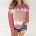 thumbnail image 1 of SHOPESSA Womens Summer Tops Tiy-dye Casual Long Sleeve Round Neck Loose Blouse T Shirts Tee Printed Side Split Tunic （S-5XL）, 1 of 6