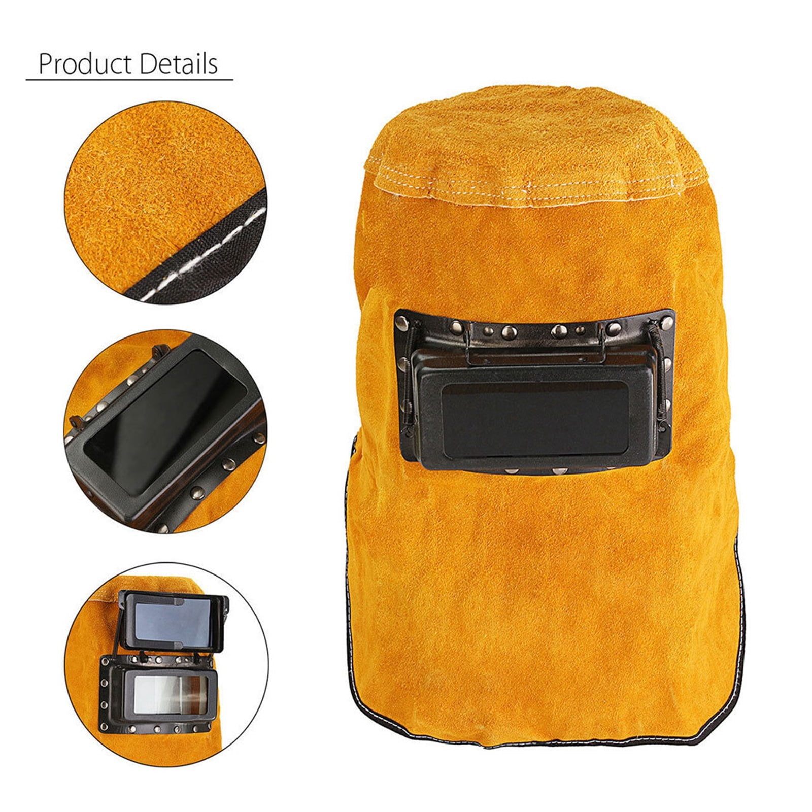 Welder Mask -15°-65° Leather Hood Convenient Welding Helmet Protect Yellow Grinding Arc Sparkproof Head-Mounted ,Widely Use