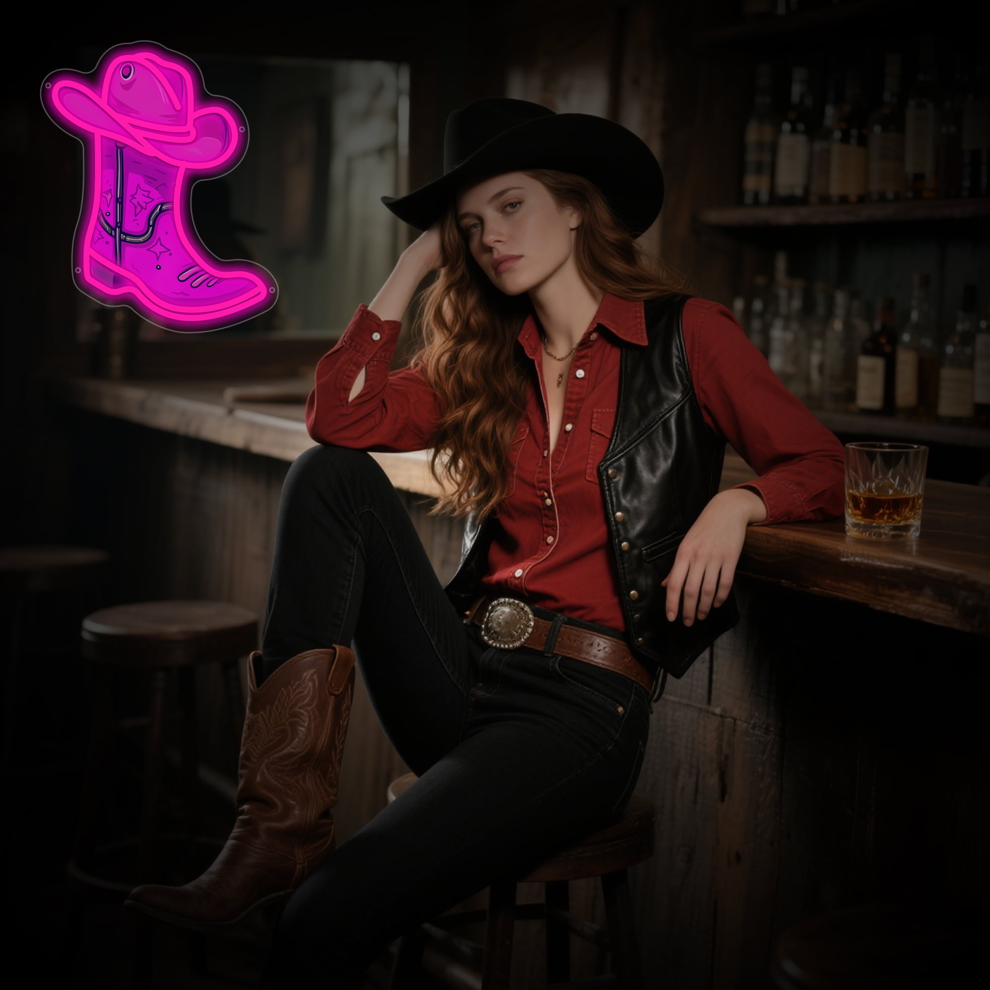 Cowboy Boot with Hat Neon Signs for Wall Decor, Pink Cowgirl Boot Led Sign, Pink Neon Light Sign for Game Room Bedroom Party Bar Decor Birthday Christmas, Neon Gift for Girls