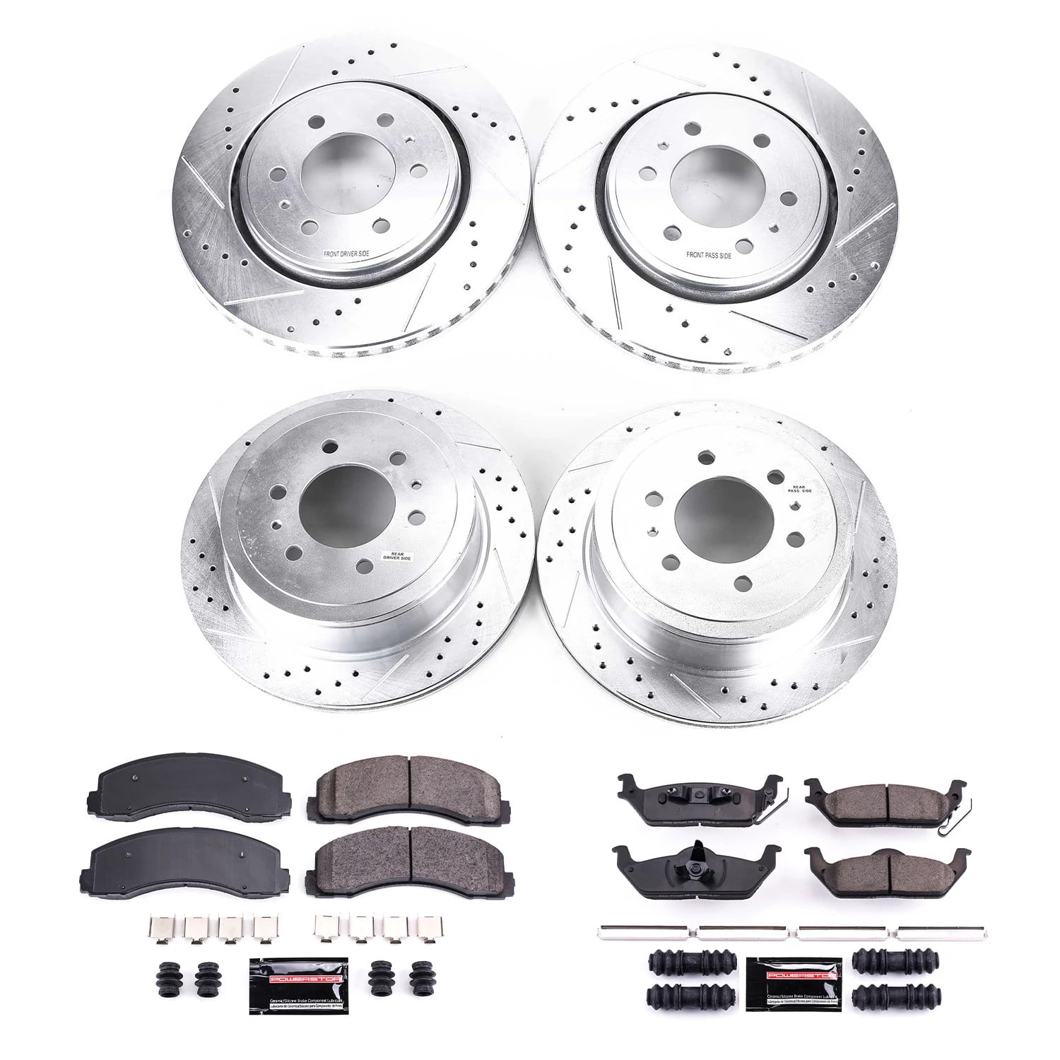 PowerStop Front and Rear Z23 Evolution Sport Carbon-Fiber Ceramic Brake Pad and Drilled & Slotted Rotor Kit Fits: FORD Select Models K3166