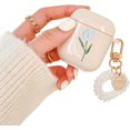 thumbnail image 1 of Compatible con la funda AirPods con linda funda floral con llavero de corazón con purpurina, funda flexible a prueba de golpes y funda protectora de silicona portátil para AirPods 1 y 2, color azul TUNC Sencillez, 1 of 5