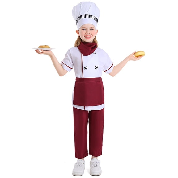 YMNXA Kids Girls Boys Chef Outfits Short Sleeve Top And Pants Comfortable Fashion Sets For Dress Up And Pretend Play,Red,12-24 Months