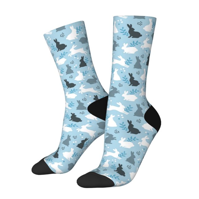 Lsque Chaussettes pour Hommes Imprimées Lapin Noir Blanc Gris, Chaussettes en Coton Douces Durables Respirantes Évacuant l'Humidité avec Contrôle des Odeurs