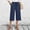 Navy, variant on Women's Casual Capri Pants Elastic Waist Solid Color 3/4 Wide Leg Summer Trousers with Pockets Navy XL