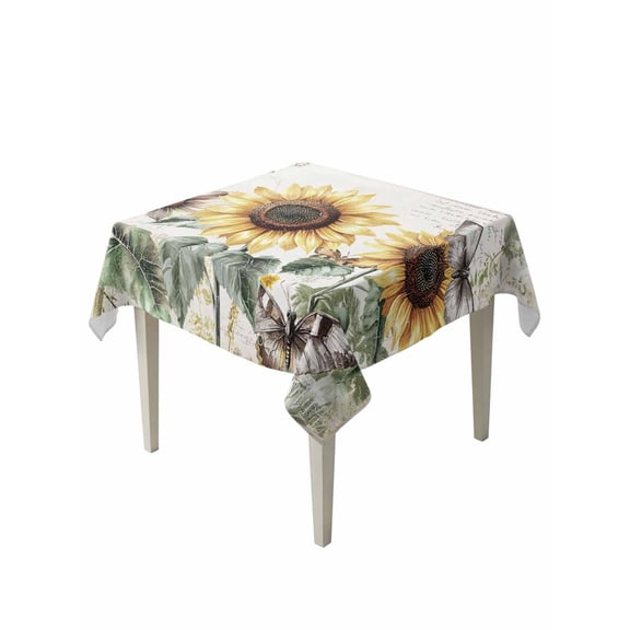 American Pastoral Style Table Cloth 60x60 Inch Square, Yellow Sunflower Butterfly Waterproof Tablecloth Washable Table Cover for Party Picnic Dinner Decor