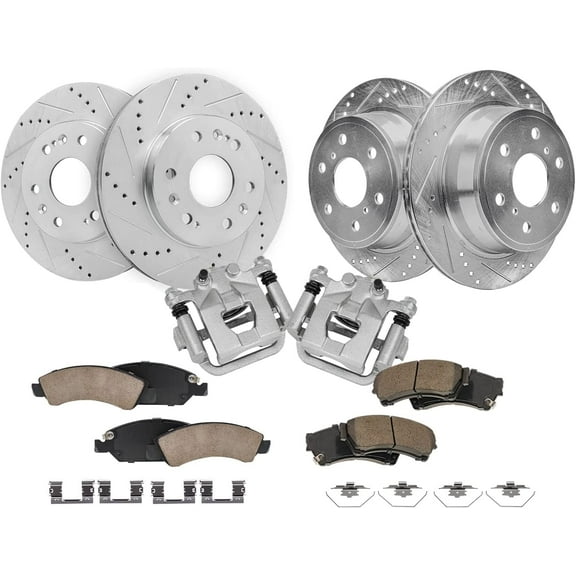 Detroit Axle - Front Rear Drilled Rotors Ceramic Pads Rear Brake Calipers for Chevrolet Silverado GMC Sierra Suburban Yukon XL 1500 Avalanche Tahoe Escalade: 12.99" Front & 13.58" Rear Rotors
