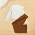 thumbnail image 5 of Gpaecead Kids Girl Clothes Puff Long Sleeve Button Down T Shirts Casual Loose Tunic Blouse And Wide Leg Pants Beige, 5 of 8
