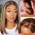 thumbnail image 3 of Highlight Omber Lace Front Wigs Human Hair Pre Plucked 4/27 Straight 13X4 HD Transparent Lace Frontal Wigs 180% Density Honey Blonde Glueless Human Hair wigs for Black Woman 14 Inch, 3 of 6