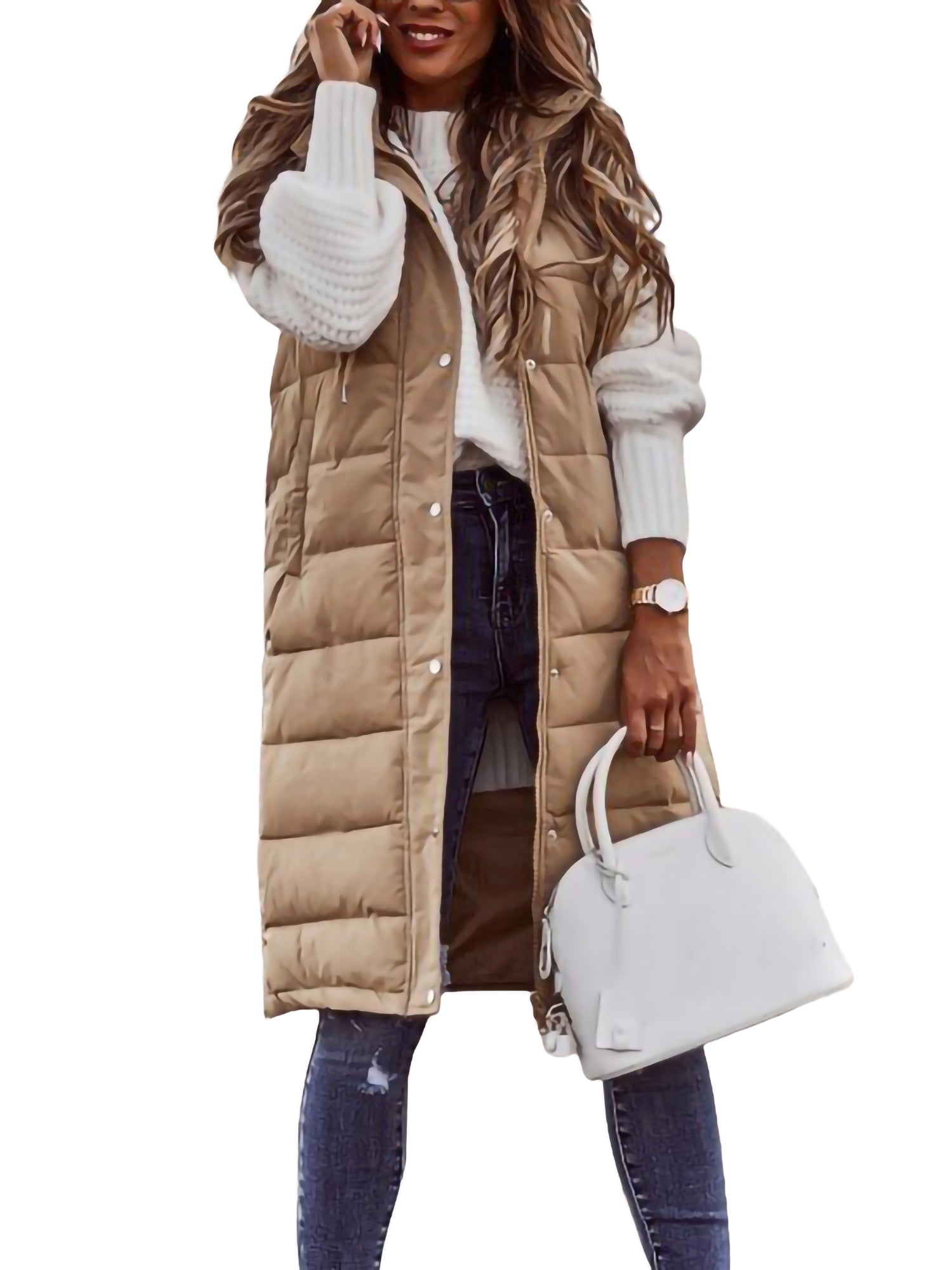 aturustex Women Long Puffer Down Vest Jacket with Hooded Thick ...