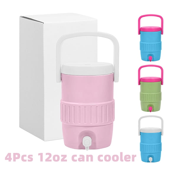 4Pcs 12oz 3D Printed Dopamine color Can Cooler Barrel Insulated Drink Holder, 4 colors mixed Portable Mini Barrel Style Can cooler with Handle, Perfect Summer Holiday Beach Camping Picnic Pool Birthd