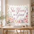 thumbnail image 5 of She Blooms in Grace Floral Border Romantic Watercolor for Women Floral Art Mother's Day Gift Tapestry Wall Hanging for Bedroom, Living Room and Nursery, 5 of 7